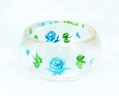 Vintage Reverse Painted Lucite Bracelet Floral
