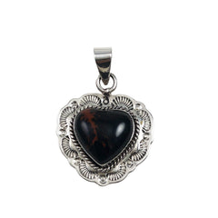 Mexican Mahogany Obsidian Sterling Heart Pendant Signed Vintage
