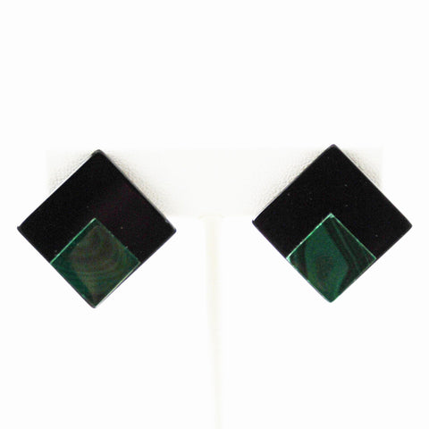 Malachite & Black Onyx Clip On Earrings