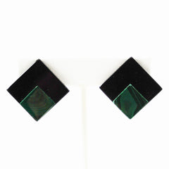 Malachite & Black Onyx Clip On Earrings Vintage