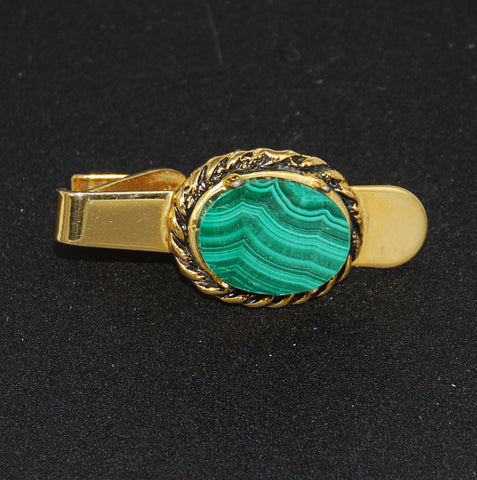 Malachite Gold Filled Tie Bar Clip