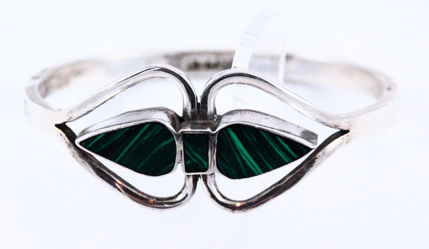 Mexican Sterling & Malachite Clamper Bracelet