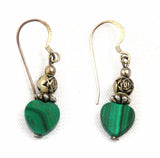 Malachite Heart Pierced Earrings Vintage