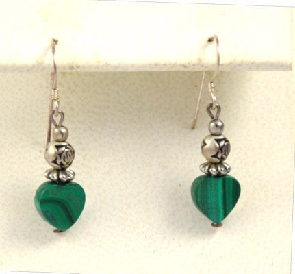 Malachite Heart Pierced Earrings Vintage