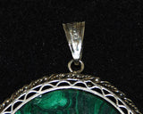 Clasp of Large Malachite & Sterling Framed Pendant