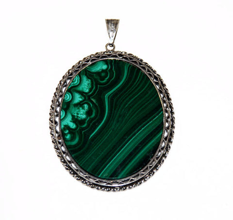Large Malachite & Sterling Framed Pendant
