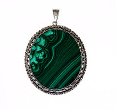 Large Malachite & Sterling Framed Pendant