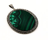 Large Malachite & Sterling Framed Pendant