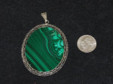 Large Malachite & Sterling Framed Pendant