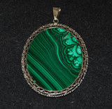 Large Malachite & Sterling Framed Pendant