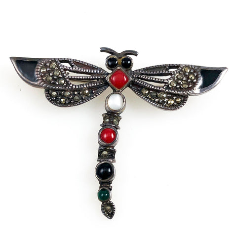 Marcasite & Gemstone Dragonfly Brooch