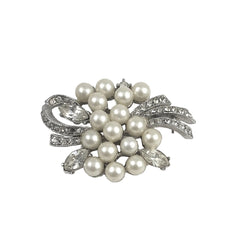Marvella Pearl and Rhinestone Brooch Vintage