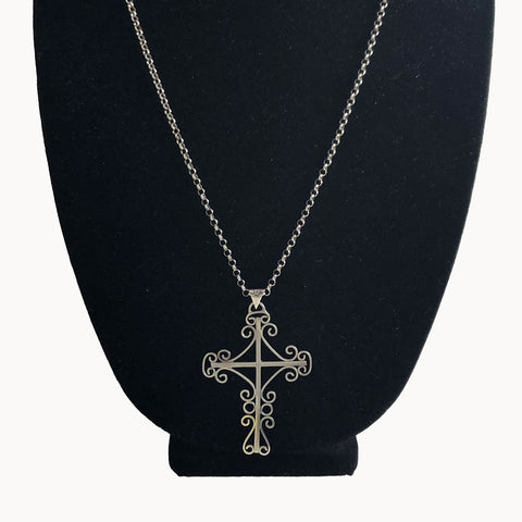 Large Sterling Silver Mexican Cross Necklace