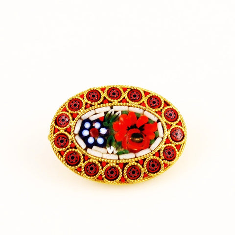 Italian Micro Mosaic Floral Brooch