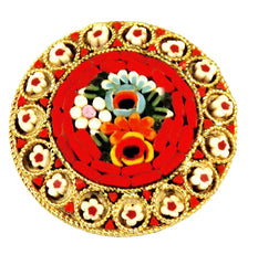 Italian Micro Mosaic Floral Brooch Vintage