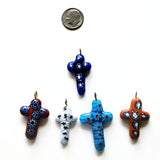 Four Millefiori Glass Cross Pendants 