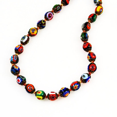 Italian Millefiori Bead Necklace Hand Knotted