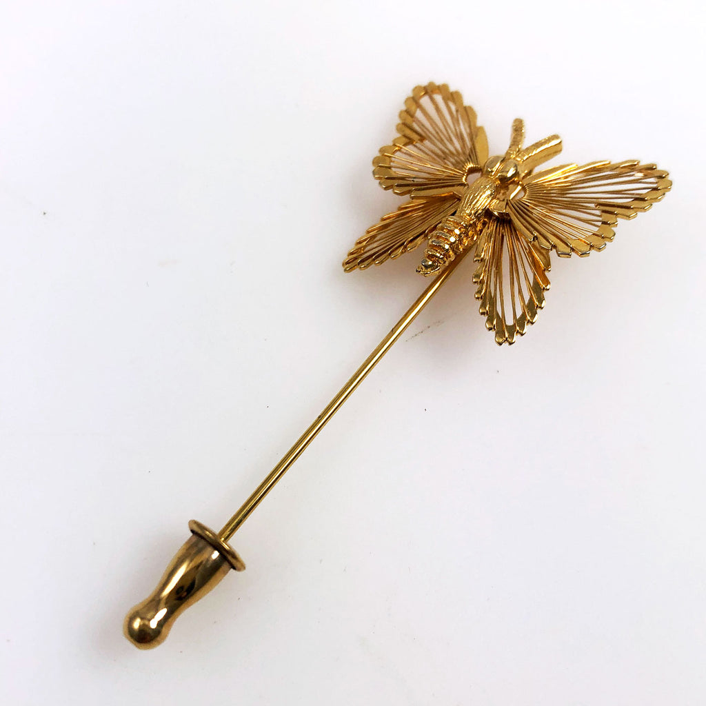Lot of 9 Vintage Stick Pins Trifari, Monet, Krementz, Napier Gold
