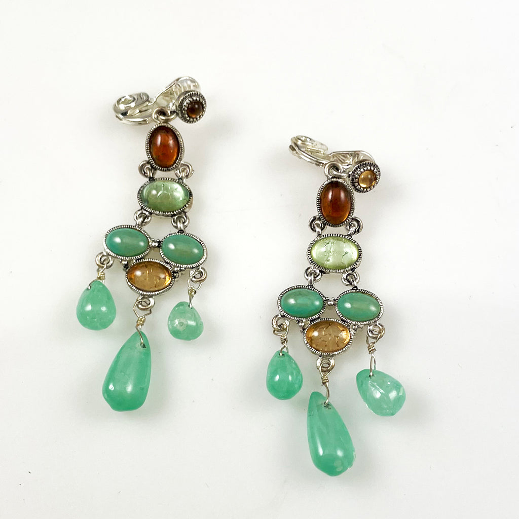Monet Chandelier Green Amber Earrings