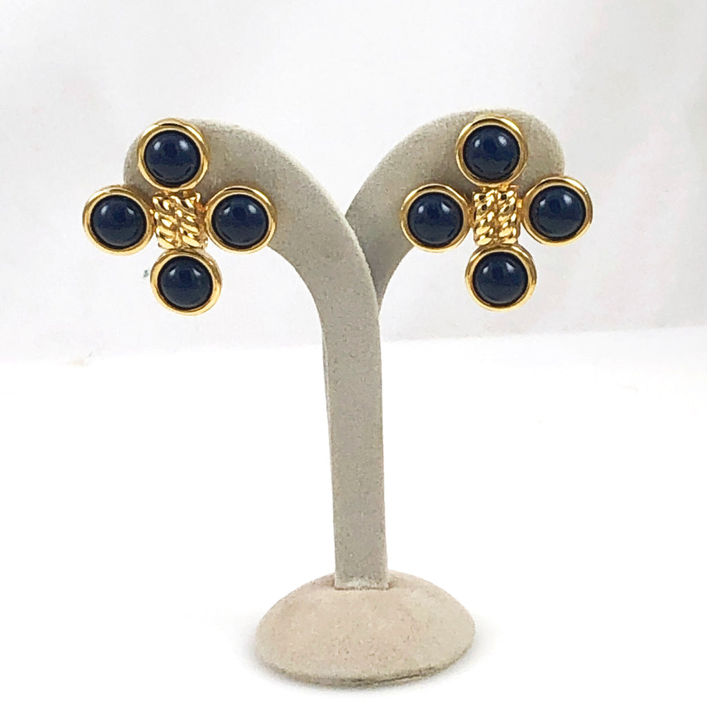 Monet Navy & Gold Clip On Earrings