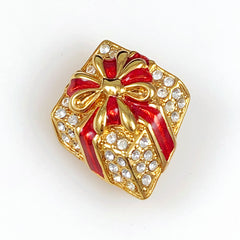 Monet Rhinestone Holiday Present Brooch Pin