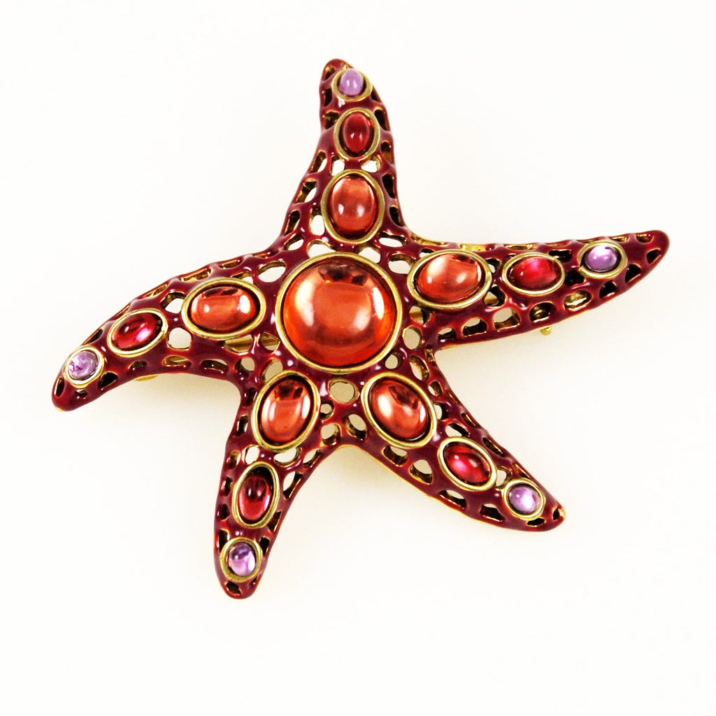 Monet Starfish Brooch Enamel & Poured Glass