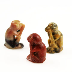 Carved Hsiu Jade Three Wise Monkey Figurines