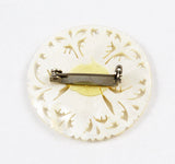 Back of Victorian Hand Carved Mother of Pearl Brooch