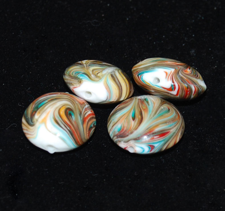 Multi Colored Murano Glass Coin Beads (2)- Vintage  20mm