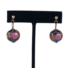 Italian Murano Gold Blue Glass Earrings