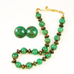 Murano Green Glass Bead Necklace Set- Italian