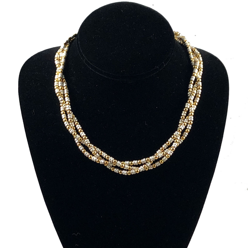 Vintage NAPIER PAT 4.774.743 Faux Pearl Goldtone Choker Necklace textured  18