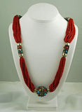 Red Beaded Necklace BOHO Vintage