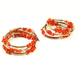 Pair of Orange Coral & Gold Bracelets