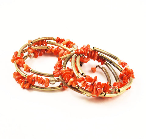 Pair of Orange Coral & Gold Bracelets