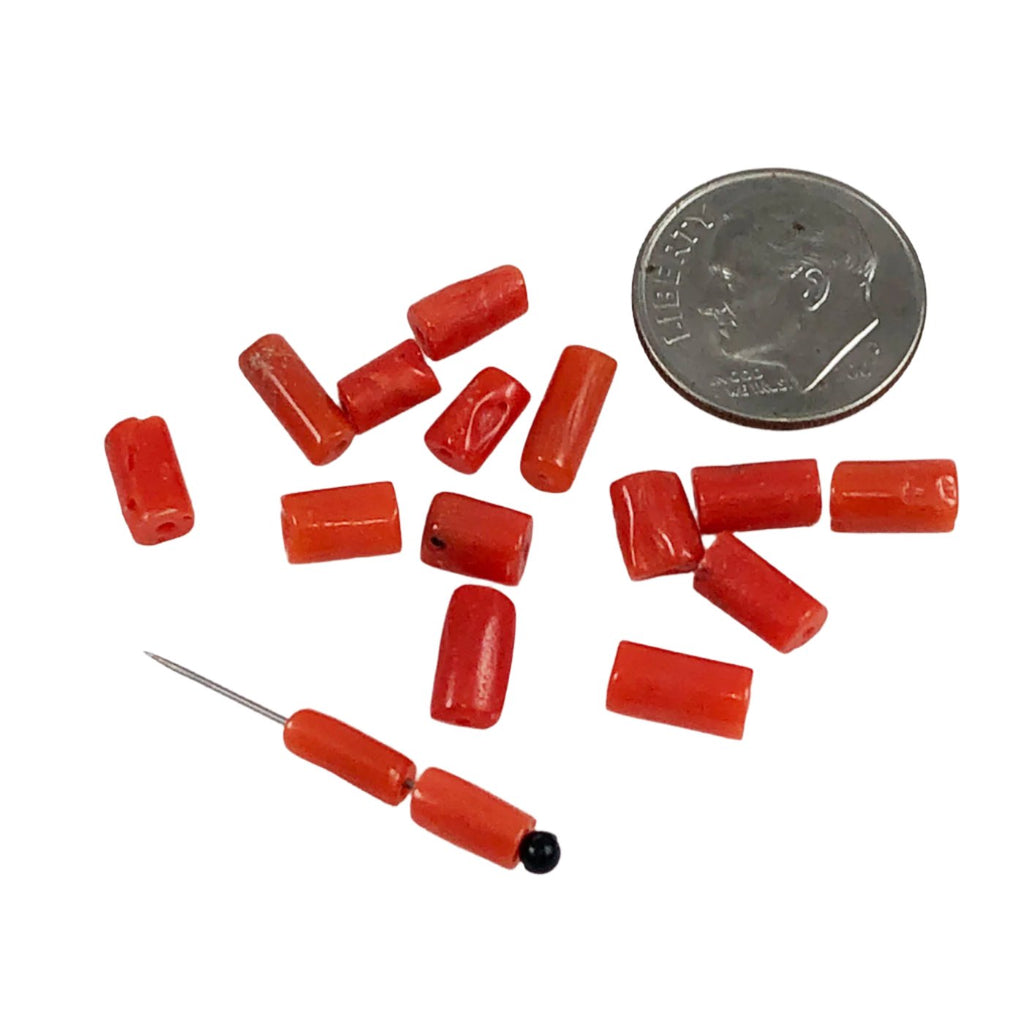 Red/Orange Coral Tube Beads Italian (12)