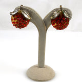 Rhinestone Orange Fruit Earrings Clip On Vintage