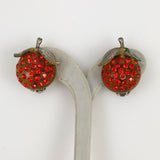 Rhinestone Orange Fruit Earrings Clip On Vintage