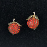 Rhinestone Orange Fruit Earrings Clip On Vintage