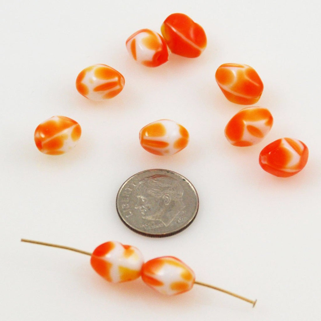 Orange & White Glass Beads 12mm 