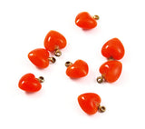 Orange Puffy Glass Heart Beads Charms 10mm