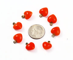 Orange Puffy Glass Heart Beads Charms 10mm (5)