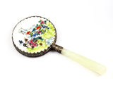 Oriental Painted Porcelain Hand Mirror with Geisha Girl Scene 