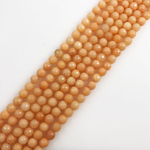 Peach Jade Faceted 8mm Round Beads