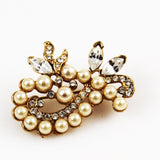 Pearl and Rhinestone Gold Pin Brooch Vintage