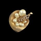 Pearl and Rhinestone Gold Orchid Brooch