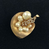 Pearl and Rhinestone Gold Orchid Brooch