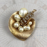 Vintage Pearl and Rhinestone Gold Orchid Brooch