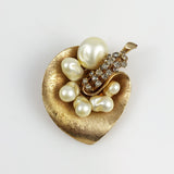 Pearl and Rhinestone Gold Orchid Brooch