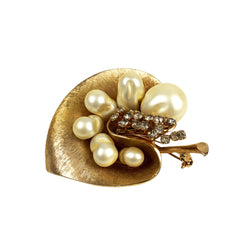 Large Pearl and Rhinestone Gold Orchid Brooch Vintage